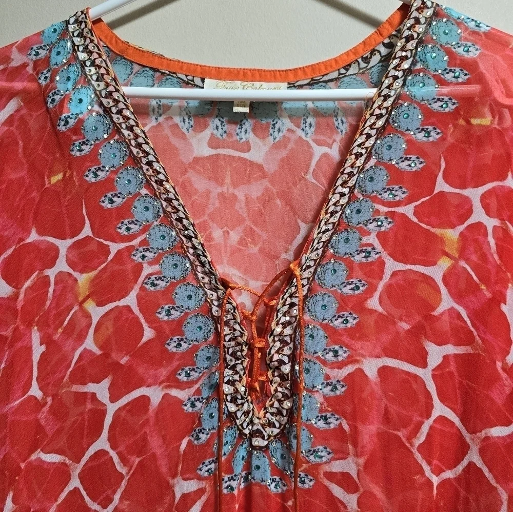 True colors sheer cover up color orange with rhinestones embellishment one size - Picture 3 of 8